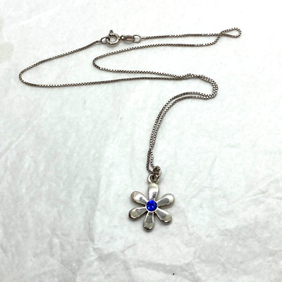 #ad Vintage flower pendant necklace 925 sterling silver 43cm costume jewellery GBP 21.00