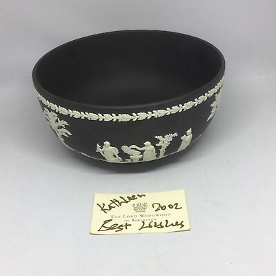 #ad RARE Wedgewood Black Solid Jasper Ware Sacrificial Bowl Signed by Maker MINT $499.99