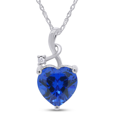 #ad 4 Ct Solitaire Pendant Necklace Blue Sapphire amp; Natural Diamond 925 Sterling 18quot; $69.99