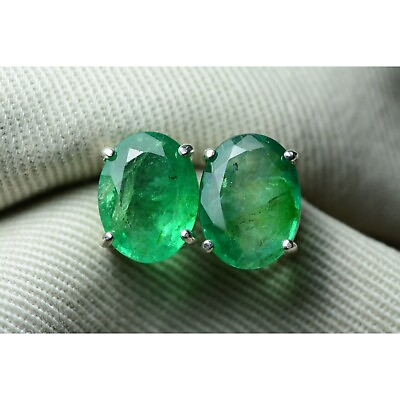 #ad Emerald Stud Earrings 4.75 Carats Certified Sterling Silver Real Natural EE109 $1400.00