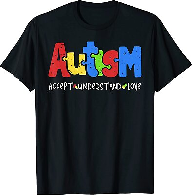 #ad NEW LIMITED Autism Puzzle Accept Understand Love Autism Awareness T Shirt $21.61