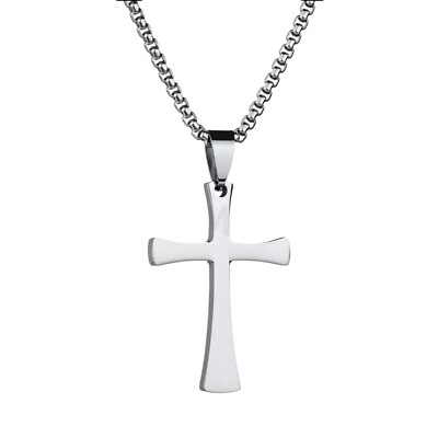 Titanium Stainless Steel Cross Necklace Men Women Silver Chain Crucifix Pendant $29.99