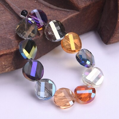 #ad 10pcs 12mm Colorful Twist Rondelle Faceted Crystal Glass Loose Beads DIY Jewelry $2.89