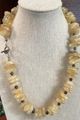 #ad Rutilated Quartz polished Nugget Sterling Beads toggle Necklace artisan big 19” $126.65