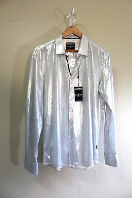 #ad Barabas Mens XL NWT Silver Metallic Button Up Shirt Long Sleeve Never Worn $69.00