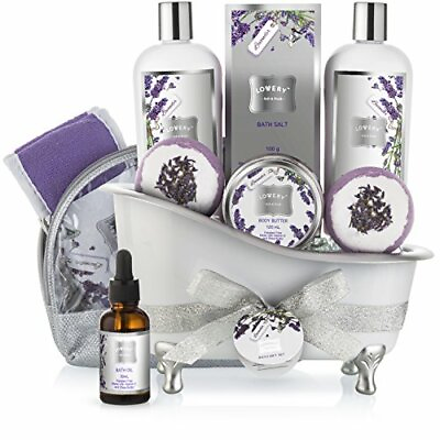 Valentines Bath Gift Basket Set: Relaxing at Home Spa Kit Scented with Lavender $37.99