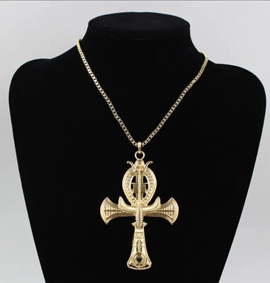ANKH Large Egyptian Eagle Pendant Cross Necklace Gold Color 91 1B $15.47