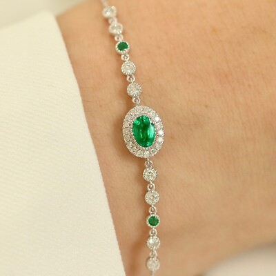 #ad Solid 18K White Gold Natural Colombian Emerald amp; Diamond Bracelet COA $2879.99