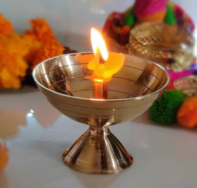 #ad Lovely Brass Diya Akhand Oil Lamp Home Temple For Puja Prayer Gift Lighting $14.45