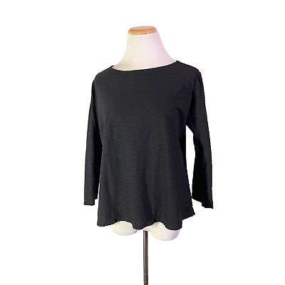 #ad Cut Loose Size L Black Cropped Knit Top 3 4 Sleeves Cotton Linen Blend $17.99