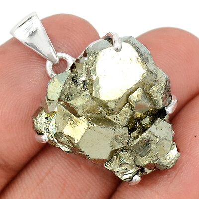 #ad 14g Natural Peruvian Golden Pyrite 925 Sterling Silver Pendant Jewelry CP27211 $16.99