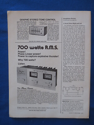 #ad Phase Linear 700 Amp Magazine Ad 1st Ever Advert For the 700 Audio Mag Dec 1970 C $25.75