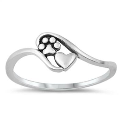 925 Sterling Silver Dog Paw Print And Heart Fashion Ring New Size 4 12 $12.47