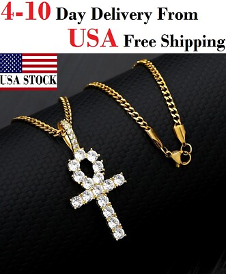 Women Men Cross Necklace Chain Choker Necklaces Gold Color Zircon Pendants Gift $29.50