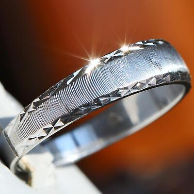 #ad 10k white gold ring sz 10 diamond cut wedding band antique handmade 3.47g N3088J $875.00