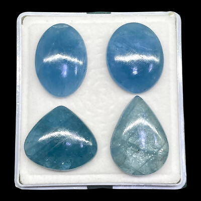 #ad 4 Pcs Natural Aquamarine 21.9 26.9mm Beautiful Blue Loose Cabochon Gemstones Lot $36.50