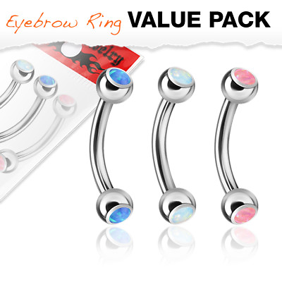 #ad 3pc Value Pack Double Opal 316L Surgical Steel Eyebrow Rings 16g Body Jewelry $11.99