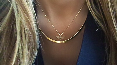 #ad Solid 10K Gold Dragonfly Pendant Necklace Genuine Gold Dragonfly Charm $135.00
