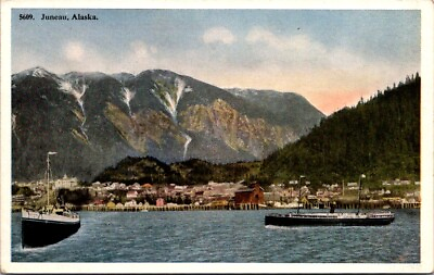 #ad Postcard Waterfront Ships amp; Mountains around Juneau Alaska AK c.1915 1930 N445 $14.29