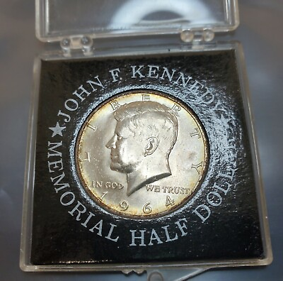 #ad #ad 1964 D Kennedy Half Dollar 90% Silver Toned in Vintage Holder $19.95