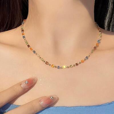 Rainbow 18k Gold Plated Multicolor Crystal Women Chain Necklace Jewellery Choker C $2.51