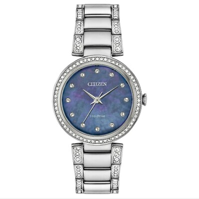 #ad Citizen Eco Drive Silhouette Women#x27;s Crystal Accent Watch 28MM EM0840 59N $125.00