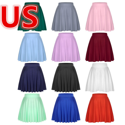 #ad US Women#x27;s Flared Skirts Basic Pleated A line Mini Skirt Elastic Waistband Skirt $8.38