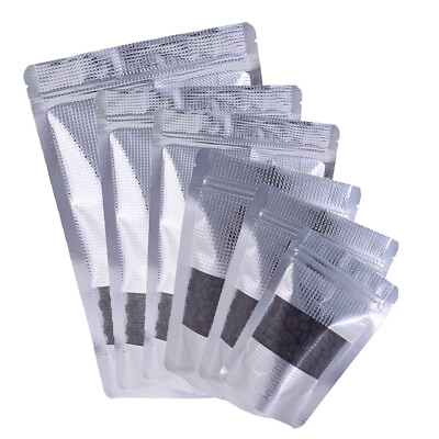 #ad New Silver Design Foil Stand Up Mylar Zip Seal Bags Clear Window Different Sizes $105.98