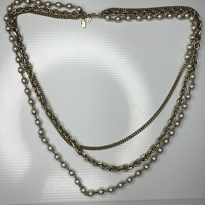 #ad X ANNE TAYLOR Multi Chain Pearls Gold Layered Glam Retro Necklace 30” $7.25