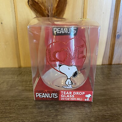 #ad Peanuts Drinking Glass Snoopy Kiss Heart Love Clear PEA4496FV Teardrop New $7.66