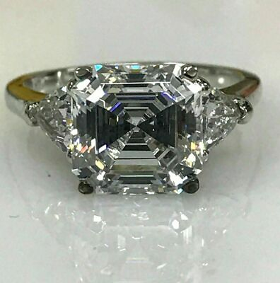 #ad 3.00ct Asscher Cut Diamond Silver Engagement Ring Lab Created Beautiful Gift $125.00