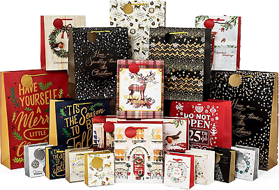 #ad 24 Count Gift Bags for Christmas Bulk Set Includes 4 Jumbo 6 Large 6 Medium 8 Sm $36.63