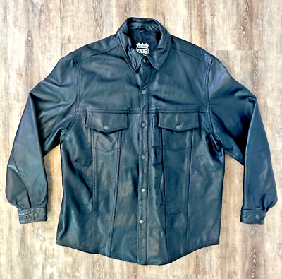 #ad Highway One Mens Leather Jacket XXL Vintage Black Snap Shirt Style Biker $142.31
