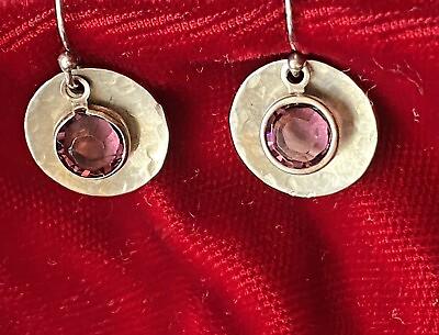 #ad 925 Hammered Silver Purple Crystal Earrings $30.00