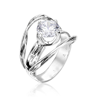 #ad 925 Sterling Silver Ring White Round Cubic Zirconia CZ Prong Jewelry Women Gift $36.00