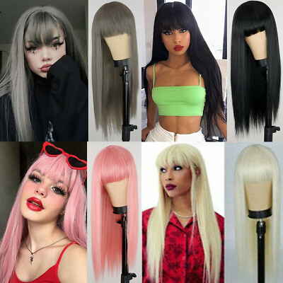 #ad Synthetic Hair Wig Long Straight Wig for Women Wigs Cosplay with Bangs Synthetic $22.16