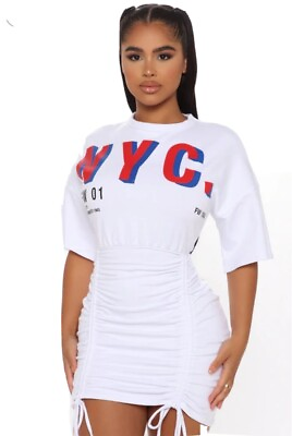 #ad NWT Fashion Nova dress White MARVELOUS NEW YORK MINI Women Small NYC Ties $24.99