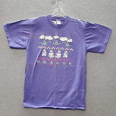 #ad VINTAGE Oregon Men T Shirt Large Purple Bear Tree Clouds Graphic Tee USA READ $20.94