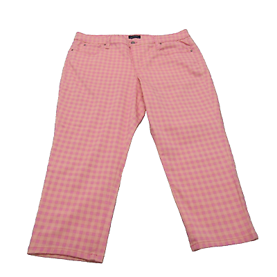 #ad Charter Club Womens High Rise Check Bristo Capri Pink Pants Pockets Size 18 $54.00
