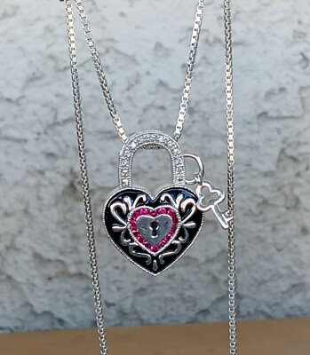#ad Natural Diamond Ruby Sterling Heart Pendant Chain quot;Affinity Diamondsquot; QVC?? $71.00