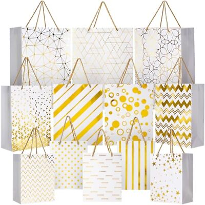 #ad 12 Pcs Gold Foil Gift Bags with Handles Assorted Size Paper Gift Bags Bulk Re... $25.90