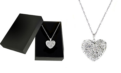 White Bubble Heart Necklace in 925 Sterling Silver made with Swarovski $12.99