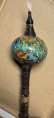 #ad Authentic Native American Rattle Gourd Leather Painted Handmade Pueblo Indian $312.00