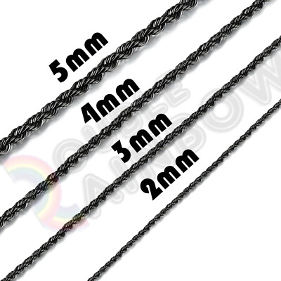 #ad Men Women#x27;s Stainless Steel Black Plated 2mm 3mm 4mm 5mm Rope Necklace Chain $7.23
