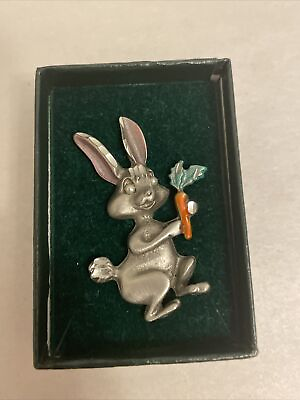 #ad Vintage RABBIT with carrot scatter pin lapel pin brooch With Box $5.00