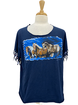 #ad Vintage Pride products Inc. Men#x27;s Navy Blue Cowboy Horses Print T shirt Size XL $11.70