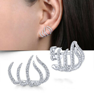 #ad Fashion 925 Silver Filled Stud Earring Women Cubic Zircon Wedding Jewelry Gift C $4.14