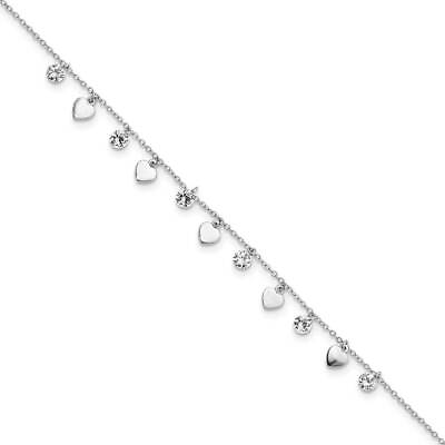 #ad Sterling Silver Rhodium plated Polish and Brushed Heart CZ 8.75quot; Plus 1inExt $114.32