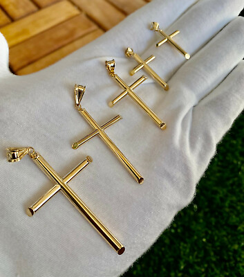 #ad 14K SOLID YELLOW GOLD Cross Crucifix Polished Pendant Charm Necklace $85.49