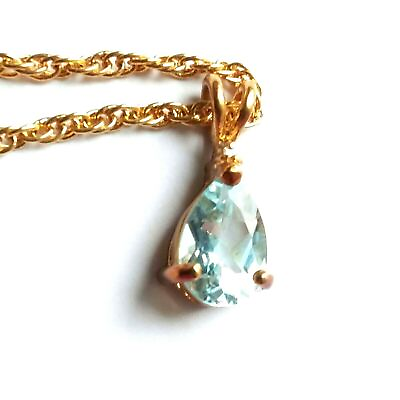 #ad Sky blue topaz teardrop gold chain necklace wedding birth birthstone $31.77